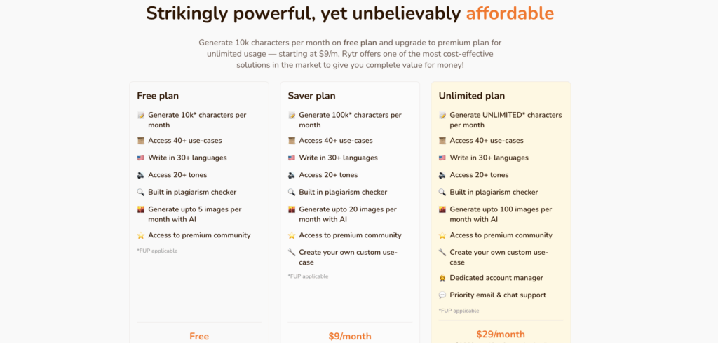 Rytr AI Pricing