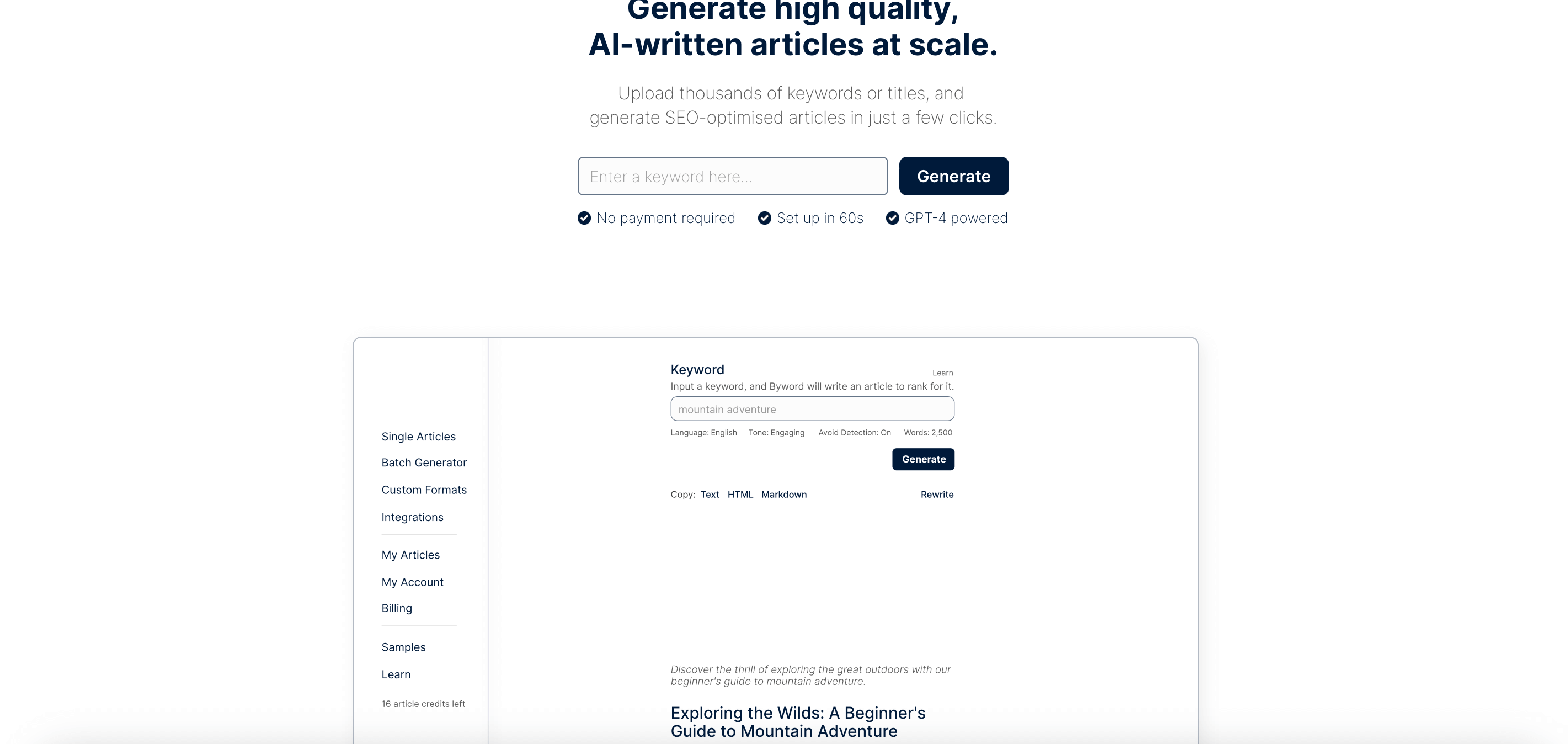 View of Byword AI Website