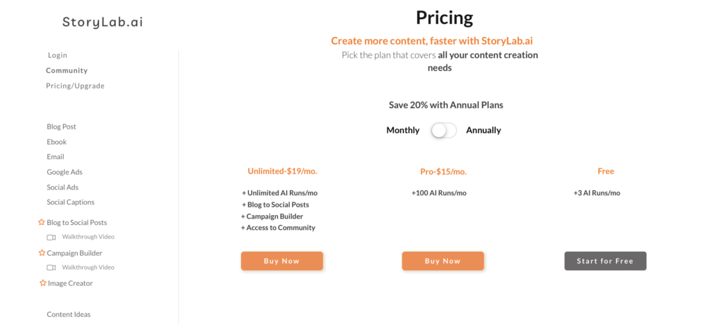 Storylab AI Pricing