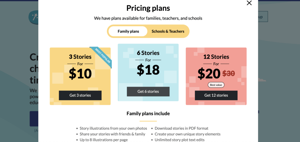 StoryWizard Family Pricing